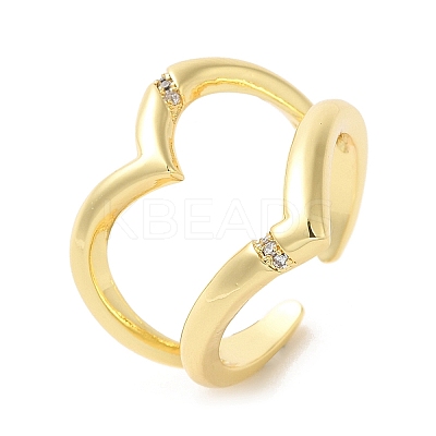 Heart Brass Micro Pave Cubic Zirconia Open Cuff Rings RJEW-P098-12G-1