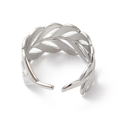 Non-Tarnish 304 Stainless Steel Leafy Branch Open Cuff Ring for Women X-RJEW-K245-31P-1