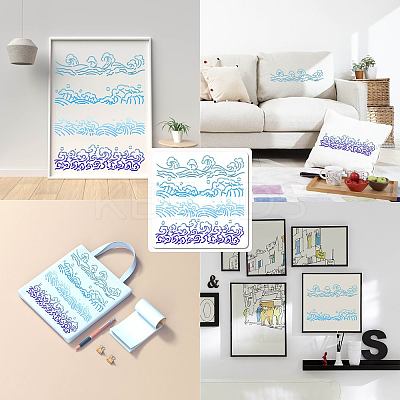 Wave PET Plastic Hollow Out Drawing Painting Stencils Templates DIY-WH0244-280-1