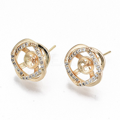 Brass Micro Pave Clear Cubic Zirconia Stud Earring Findings KK-T062-54G-NF-1