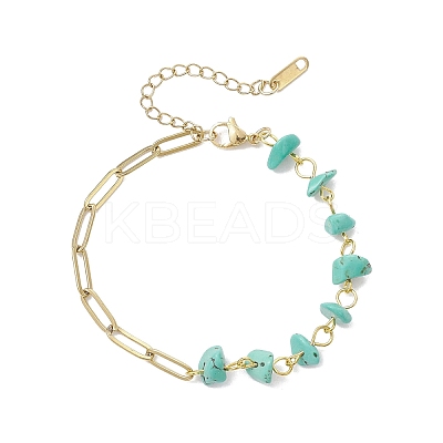 3Pcs Natural Amethyst & Rose Quartz & Synthetic Turquoise Chip Beads Link Bracelets BJEW-JB12530-1