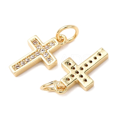 CZ Brass Micro Pave Cubic Zirconia Cross Charms LS-ZIRC-L018-16G-1