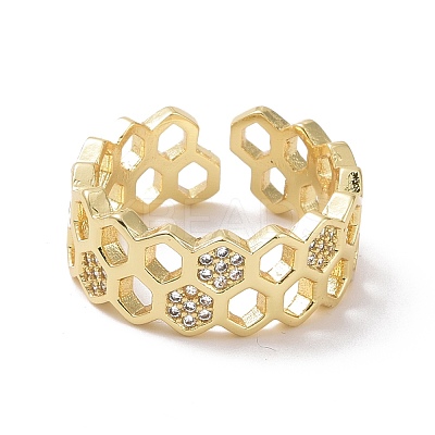 Clear Cubic Zirconia Honeycomb Open Ring RJEW-P032-25G-1