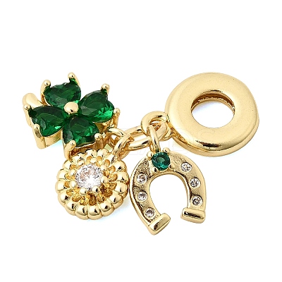 Saint Patrick's Day Brass Pave Green Cubic Zirconia European Dangle Charms X-KK-Z150-09G-1