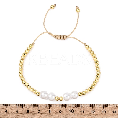 Brass & ABS Plastic Pearl Round Beads Braided Bead Bracelets for Women BJEW-H209-06G-1