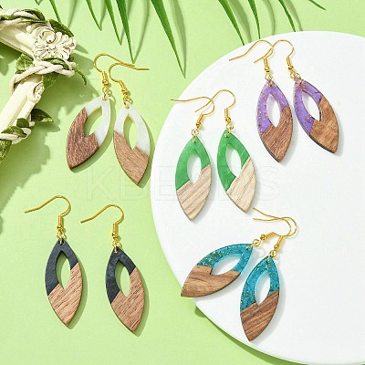 Two Tone Resin & Walnut Wood Horse Eye Dangle Earrings EJEW-JE05504-1
