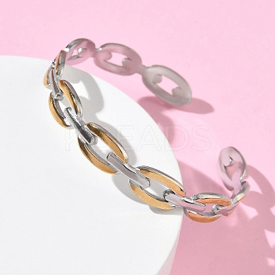 Two-tone 304 Stainless Steel Cuff Bangles BJEW-A160-01PG-1