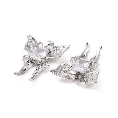 Brass Micro Pave Clear Cubic Zirconia Pendants KK-E068-VC405-1
