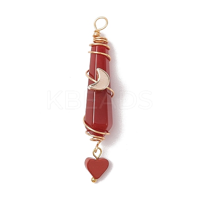 6Pcs 6 Styles Natural Carnelian & Green Aventurine & Rose Quartz & Quartz Crystal & Lapis Lazuli & Amethyst Copper Wire Wrapped Faceted Bullet Heart Pendants PALLOY-JF03482-03-1
