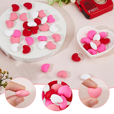 40Pcs 4 Colors Heart Food Grade Eco-Friendly Silicone Beads SIL-DC0001-77-1
