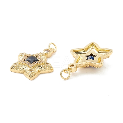 Rack Plating Brass Micro Pave Clear & Midnight Blue Cubic Zirconia Pendants KK-D073-11G-1