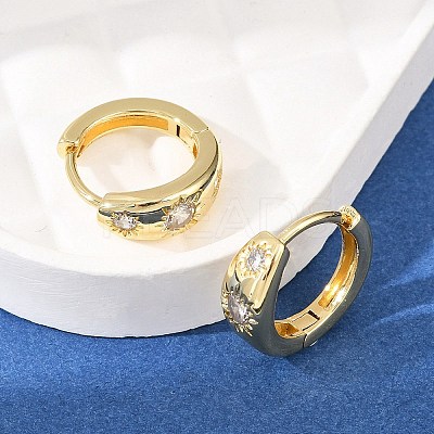 Sun Brass Micro Pave Clear Cubic Zirconia Hoop Earrings EJEW-D348-19G-1