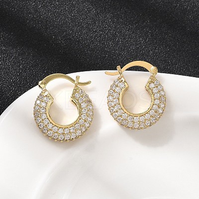 Brass Micro Pave Clear Cubic Zirconia Flat Round Hoop Earrings EJEW-K318-04B-G-1
