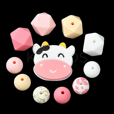 Round/Polygon/Cow Head Food Grade Eco-Friendly Silicone Focal Beads SIL-F003-02-1