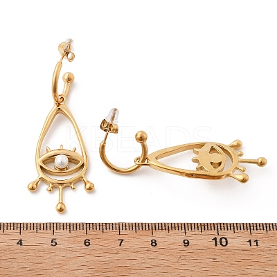 304 Stainless Steel Shell Pearl Dangle Stud Earrings for Women EJEW-U051-06G-1