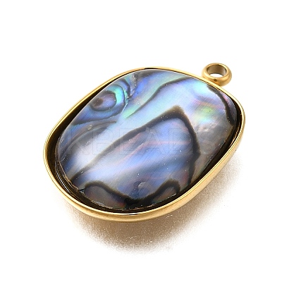 304 Stainless Steel Pave Natural Paua Shell Pendants STAS-Z125-01B-G-1