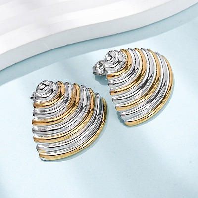 Two Tone Shell Shape 304 Stainless Steel Stud Earrings EJEW-H176-01GP-1