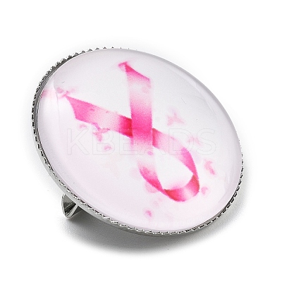Breast Cancer Awareness Ribbon Glass Brooches LS-JEWB-L019-01C-1