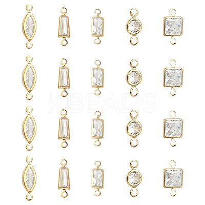 30Pcs 5 Styles Brass Pave Clear Cubic Zirconia Links Connector Charms ZIRC-FS0001-04-1
