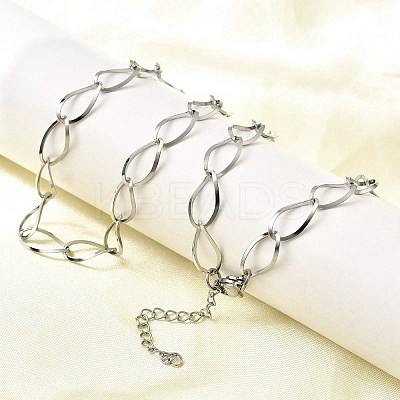 304 Stainless Steel Teardrop Link Chain Necklaces for Women Men NJEW-A058-02P-1