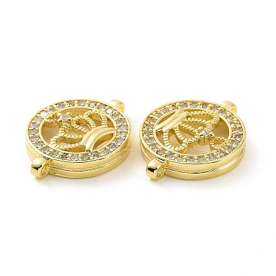 Rack Plating Brass Micro Pave Clear Cubic Zirconia Connector Charms KK-C008-10G-1