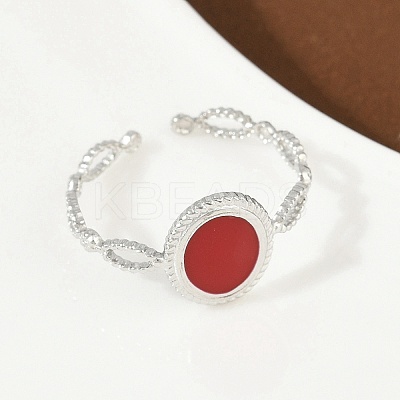 Oval 304 Stainless Steel Enamel Cuff Rings for Women RJEW-G355-01P-02-1
