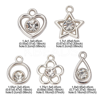 50Pcs 5 Styles Plastic with Resin Rhinestone Pendants KY-CJ0001-94-1