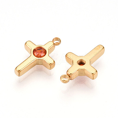 Ion Plating(IP) 304 Stainless Steel Micro Pave Cubic Zirconia Charms STAS-N110-01D-G-1