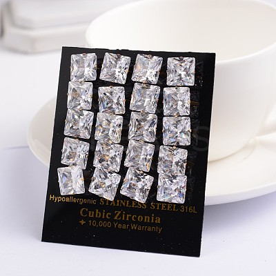 Square Cubic Zirconia Stud Earrings EJEW-H306-08G-5mm-1