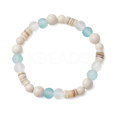 Bohemia Style Natural Fossil & Freshwater Shell & Glass Beads Stretch Bracelets for Women BJEW-JB11865-02-1