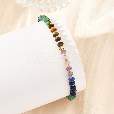 Natural Red Jasper & Tiger Eye & Amethyst & Sesame Jasper & Lapis Lazuli Rondelle Beads Stretch Bracelets for Women BJEW-JB14235-03-1