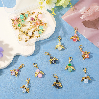 20Pcs 10 Colors Glass Bead with Alloy Pendant Decorations HJEW-TAC0110-1