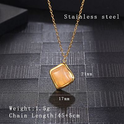 Natural Rose Quartz Rhombus Pendant Necklace with Brass Chains VW7781-1-1