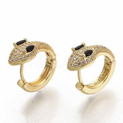 Brass Micro Pave Cubic Zirconia Huggie Hoop Earrings EJEW-S208-057A-1