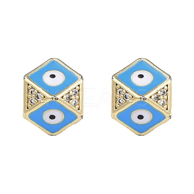 Brass Micro Pave Clear Cubic Zirconia Octagon European Bead with Enamel KK-N227-91B-1