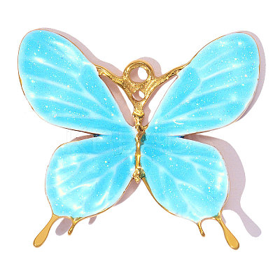 304 Stainless Steel with Sky Blue Enamel Pendants SA-OY001-27G-03-1