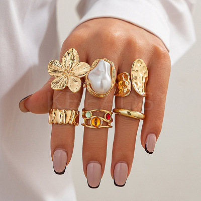 Alloy Glass and Imitation Pearl Ring Set for Women FS-WG240C6-01-1