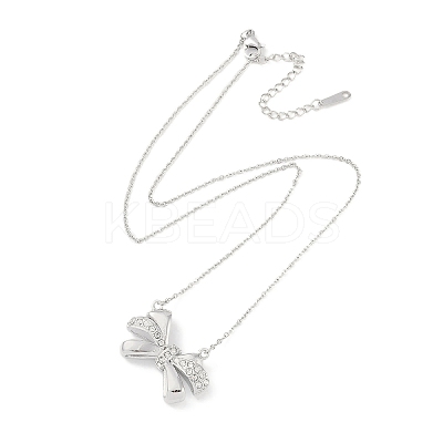 304 Stainless Steel Crystal Rhinestone Cable Chain Bowknot Pendant Necklaces for Women NJEW-C055-09P-1