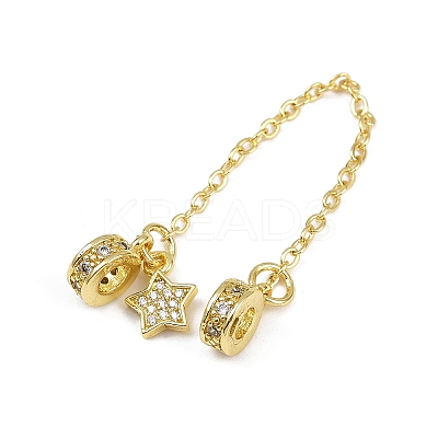 Brass Pave Clear Cubic Zirconia European Safety Chains with Charms KK-L236-16B-G-1