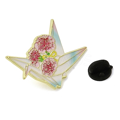 Paper Crane & Flower Alloy Enamel Pin Backs for Clothes for Women JEWB-F043-02D-1