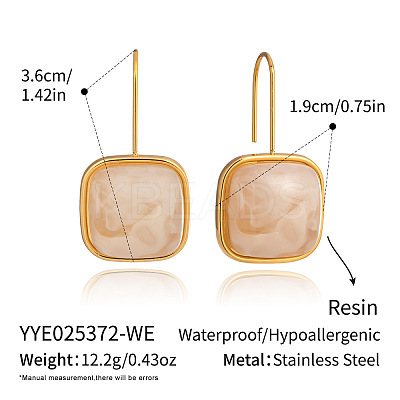 304 Stainless Steel Resin Square Dangle Earrings NU9861-1-1