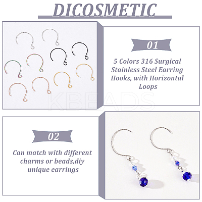 50Pcs 5 Colors 316 Surgical Stainless Steel Earring Hooks Ion Plating(IP) STAS-DC0011-05-1