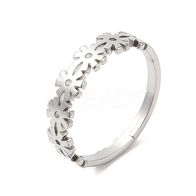 Non-Tarnish 304 Stainless Steel Flower Adjustable Ring for Women RJEW-M149-37P-1