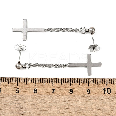 Christian Upside Down Cross 201 Stainless Steel Dangle Stud Earrings EJEW-P314-01B-P-1