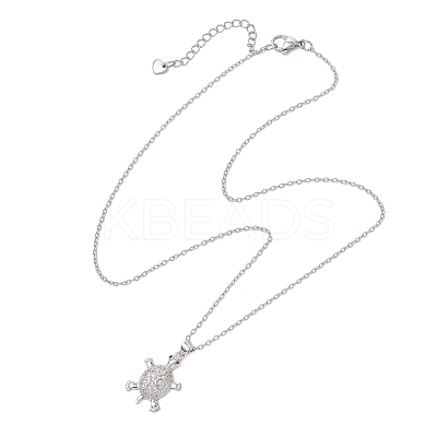 Brass Micro Pave Clear Cubic Zirconia Tortoise Pendant 304 Stainless Steel Cable Chain Necklaces for Women NJEW-JN05903-02-1