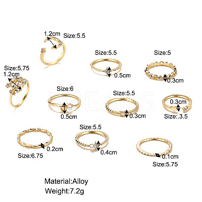 10Pcs Alloy with Crystal Rhinestone Finger Rings WG3531F-01-1
