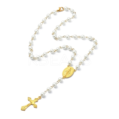 Glass Pearl Rosary Bead Necklaces NJEW-JN04340-1