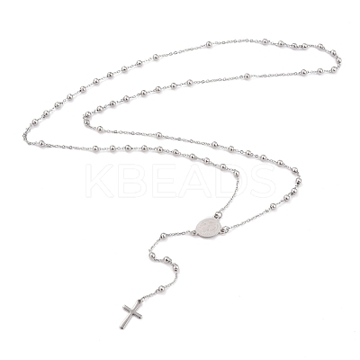 Non-Tarnish 304 Stainless Steel Rosary Bead Necklaces For Religion STAS-B021-02P-1