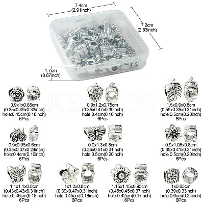 60Pcs 10 Style Tibetan Style Alloy European Beads TIBEB-FS0001-06-1