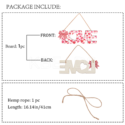 Valentine's Day Wooden Door Hanging Decorations with Hemp Rope AJEW-WH0314-117-1